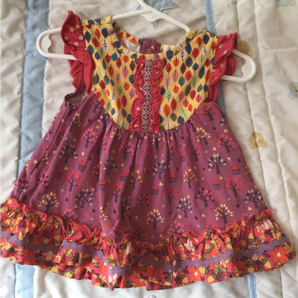 Matilda Jane Clothing Pink and Yellow Odette Flutter Sleeve Top size 6-12 months